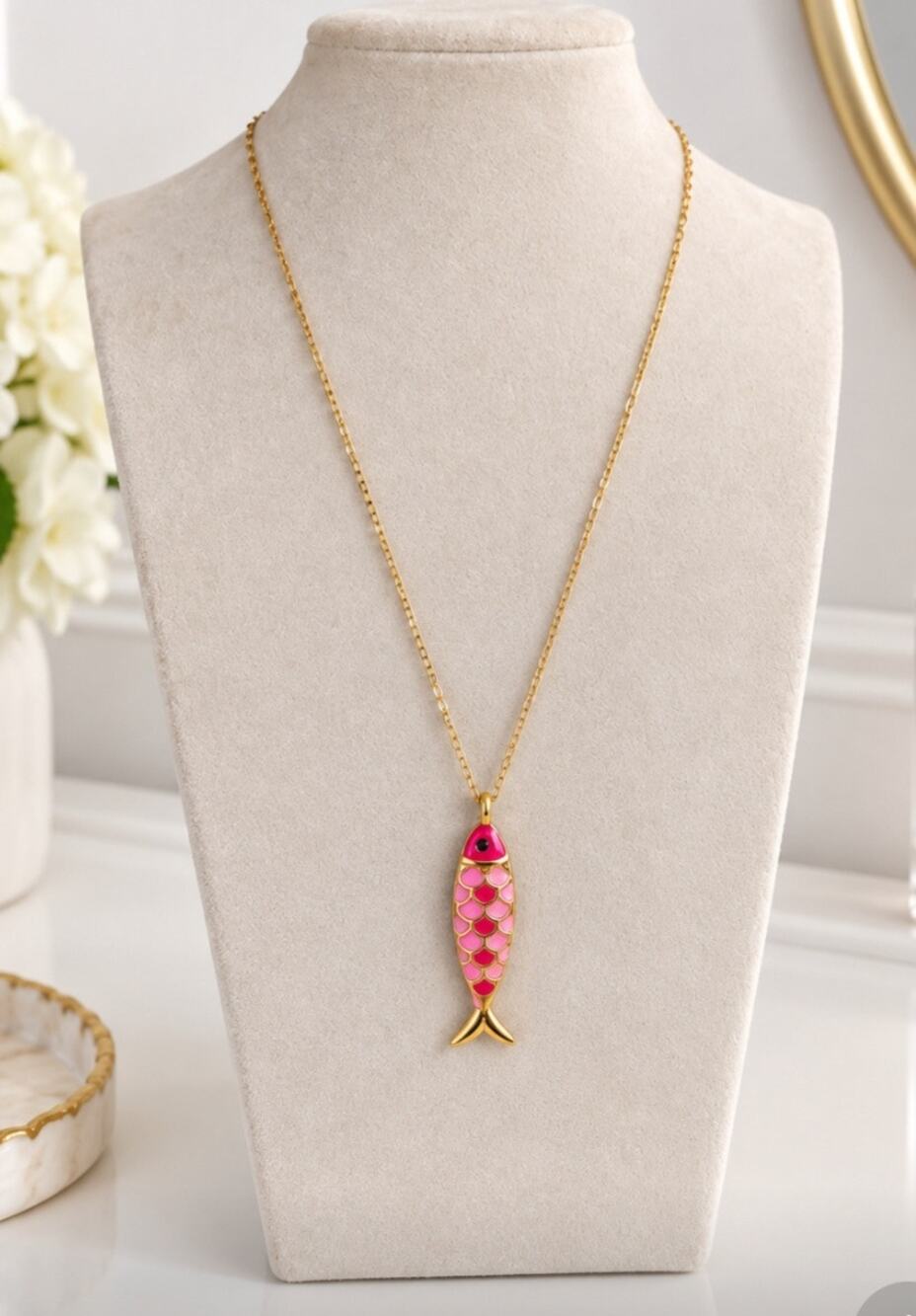 Gold Stainless Steel Lucky Colorful Fish Pendent Necklace New